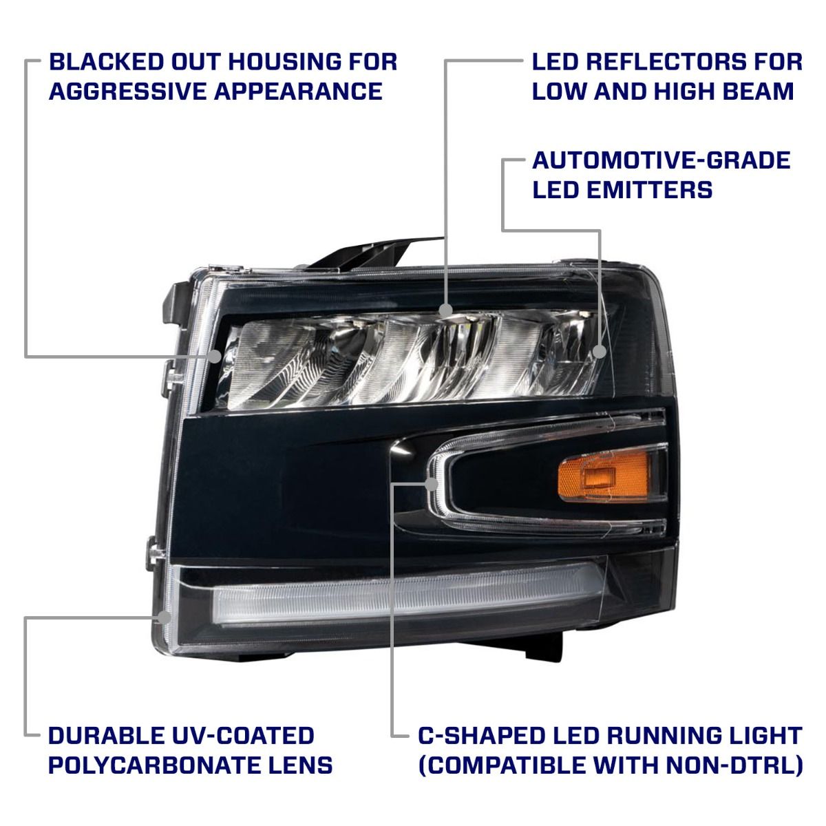 2007-2013 Chevrolet Silverado LED Reflector Headlights Pair