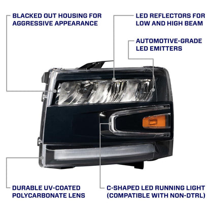2007-2013 Chevrolet Silverado LED Reflector Headlights Pair