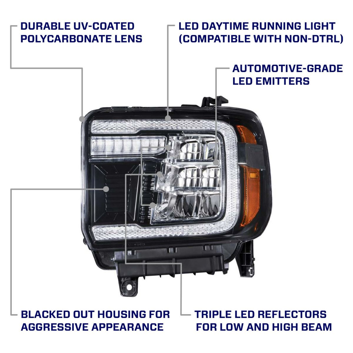 2014-2018 GMC Sierra 1500 LED Reflector Headlights Pair