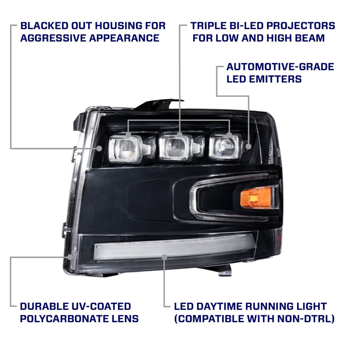 2007-2013 Chevrolet Silverado LED Projector Headlights Pair